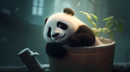 Panda in the bucket. Vector Illustration