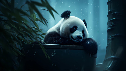 Panda and bamboo. Vector Illustration