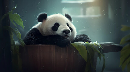 Sleepy giant panda bear. Vector Illustration