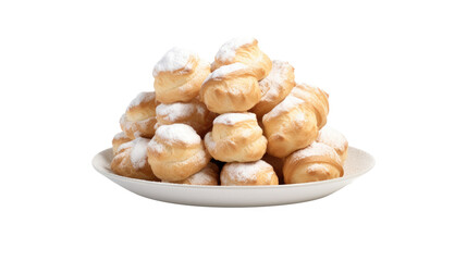 Fototapeta premium Fresh cream puffs bakery on white isolated on clear png background and transparent background. Bakery and pastry concept for cafe and restaurent, AI generative. 