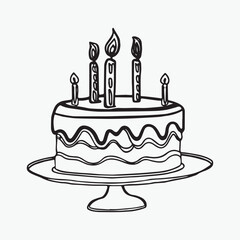 Birthday cake coloring page hand drawn black and white colors