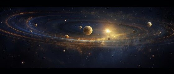 Solar system, gold and a little blue, surrounded by Particles, Solid Color Backgrounds , universe,...