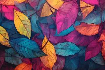 Colorful leaves background,  Watercolor hand drawn illustration,  Wallpaper