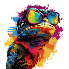 Cute funny lizard with sunglasses t shirt design