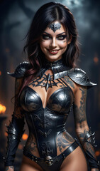 Fototapeta na wymiar Sexy gothic woman in black corset over dark background