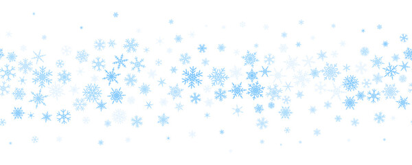 Snowflakes vector background. Winter holiday decor with blue crystal elements. Graphic icy frame isolated on white backdrop.