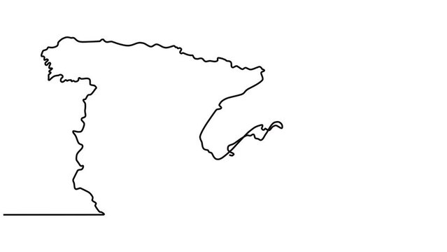 Continuous one line animation video of spain map view with moving line animation video style. 4k videos