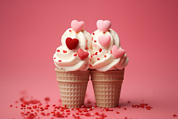 Ice cream, pink, white, red, love, couple, for valentine's day,