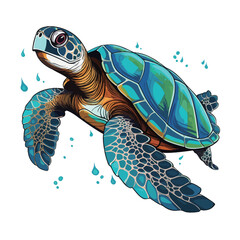 Sea turtle vector illustration isolated on white background. Cartoon marine animal.