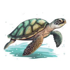 Turtle isolated on white background. Vector illustration in cartoon style.