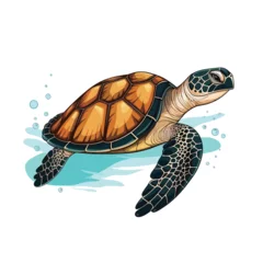 Foto op Plexiglas Vector illustration of a green sea turtle isolated on white background. Cartoon style. © 酸 杨