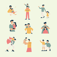 Simple Children Playing With Father Illustration Design Set