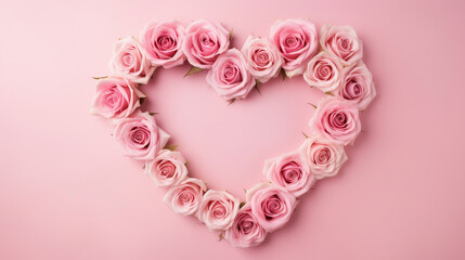 ピンクの薔薇の花びらのハートの背景　Generative AI