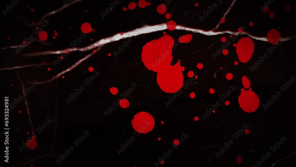Poster animation of red splashes and moving and changing texture and copy space on black background