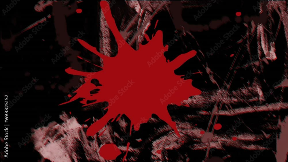 Poster animation of red splash and moving and changing red texture and copy space on black background