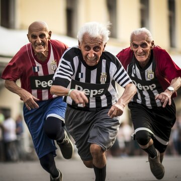 OLDER MEN PLAYING FOOTBALL