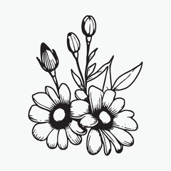 Flower coloring page hand drawn for kids vector black and white color