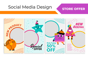 Network stories design set with special offers