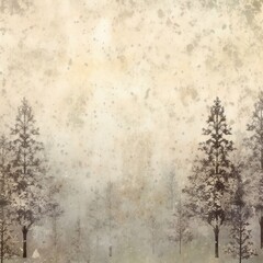 Grunge background with trees and snowflakes on old paper