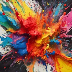 Colorful paint splashes isolated on black background