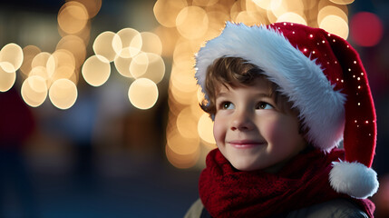 A child wearing a Santa hat on Christmas Eve