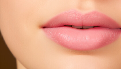 Close-up of soft pink lips slightly parted, detailed and natural with a subtle sheen