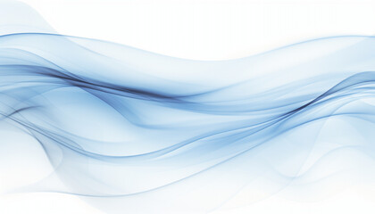 Fluid blue waves of vapor on a clean white background, embodying a serene and airy aesthetic