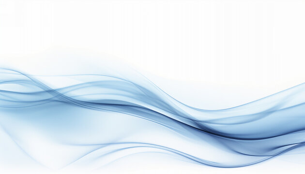 Fluid blue waves of vapor on a clean white background, embodying a serene and airy aesthetic