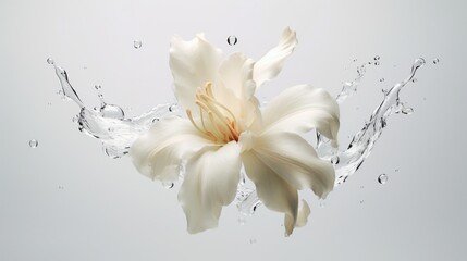 an image capturing the freshness of a recently bloomed flower, its petals opening up against the pristine white backdrop, symbolizing growth, renewal, and the beauty of beginnings. - obrazy, fototapety, plakaty