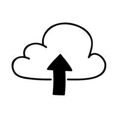 Cloud computing icon in hand-drawn style. Upload files to the cloud