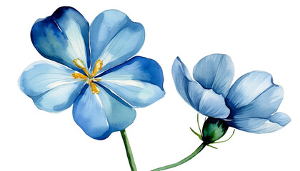 Watercolor Flax flower drawing isolated on white background.