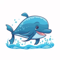 Foto op Canvas Cute cartoon whale. Vector illustration isolated on a white background. © 酸 杨