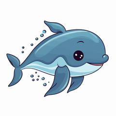 Cute cartoon whale. Vector illustration isolated on a white background.