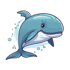 Vector illustration of a cute cartoon blue whale isolated on white background.
