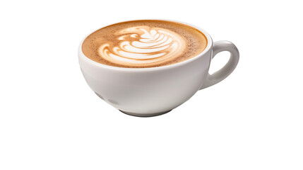 A cup of coffee with a beautiful swirl on top, inviting you to savor its rich aroma and taste,...
