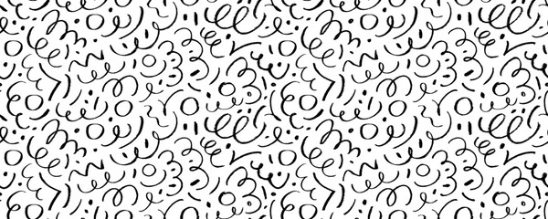 Fun line doodle seamless banner design. Charcoal chaotic strokes with rough pencil texture. © Anastasiia Hevko