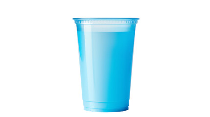  A blue plastic cup with a lid placed, isolated in the image