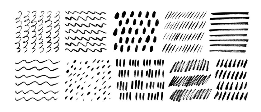 Childish doodle simple patterns and scribble texture. Abstract brush or pencil drawing.