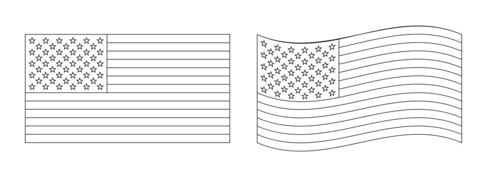 outline drawing american flag flat wave