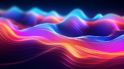 wavy background with a fusion of neon and fluorescent colors, their waves pulsating and glowing, creating a mesmerizing visual display that symbolizes modernity and innovation.