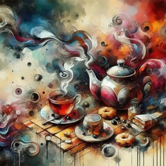 Enjoy coffee created from abstract oil painting art, Created ai generated