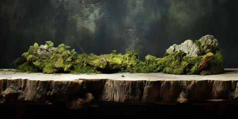 Lichen-covered wooden table with space for text.