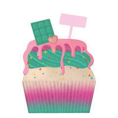 Cute mint chocolate and strawberry cupcake top with mint chocolate 