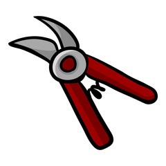 Garden Pruner Doodle Icon. Single Cartoon Color Illustration
