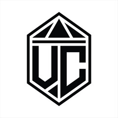 VC Letter Logo monogram simple hexagon shield shape with triangle crown isolated style design