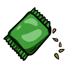 Seeds Package Doodle Icon. Cartoon Color Illustration