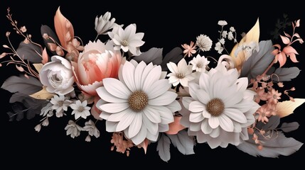 the arrangement of flowers is white and peach Ai Generative