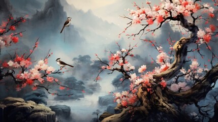 The birds are on the branches the branches Ai Generative