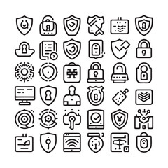 Security Icons Set - Data Encryption, Secure Chat, and Privacy Network Symbols - Minimallest Security and Privacy Logo Black and White
