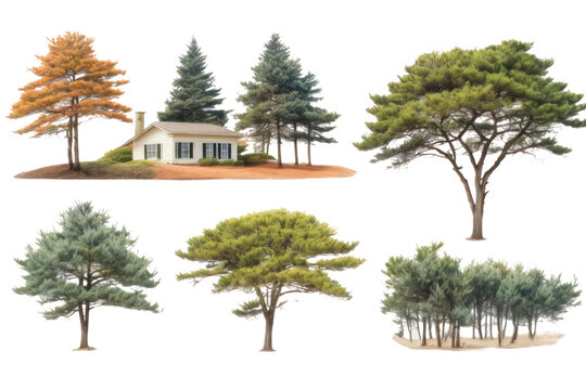 set of watercolor Lawson cypress tree on transparent background